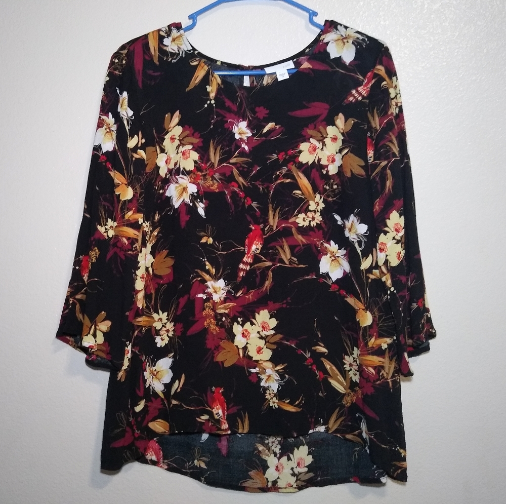 J. Jill Floral Bird Print Women's Blouse Size M